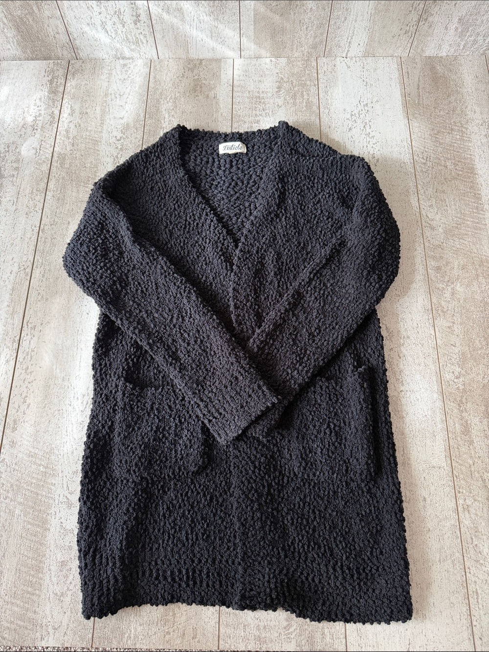 Women’s Listicle Black Soft Boucle Open-Front Cardigan Small